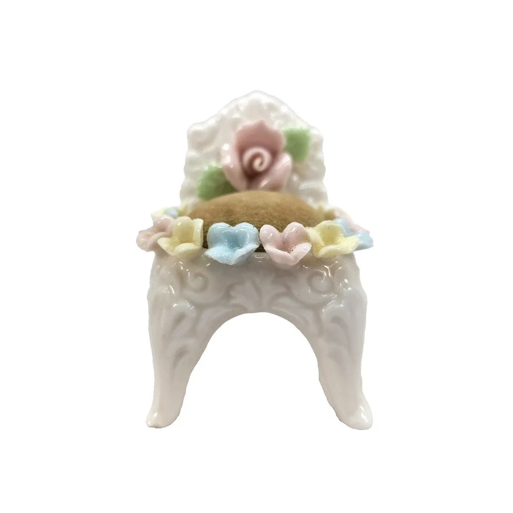 Pin Cushion Ardalt White Porcelain Chair Multi Colored Flowers Japan Vintage